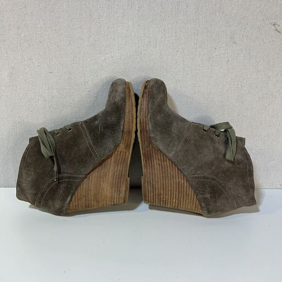Lucky Brand Norice Suede Wooden Wedge Lace Up Boot Sz. 9 - Picture 4 of 7